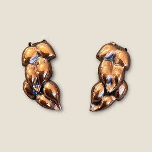 Vintage Renoir Copper Clip-On Leaf Earrings Mid-Century Modern Signed